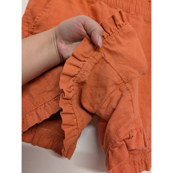 Loft Linen Shorts Womens Medium Orange High Rise Tie Elastic Waist EUC - Picture 2 of 7